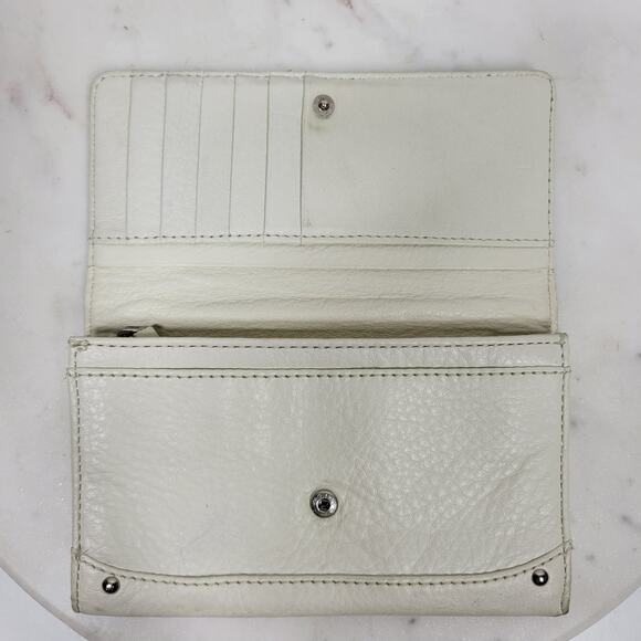 VTG Cow Leather Bi-fold Checkbook Wallet White Ivory Card Slots Simple Classic - Picture 2 of 16